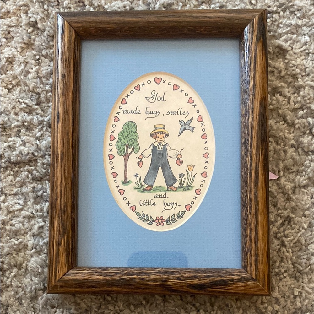 Framed Art with Boy and Bird Illustration